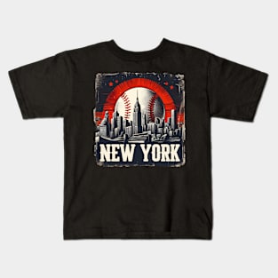 New York Baseball Skyline Retro Vintage Kids T-Shirt